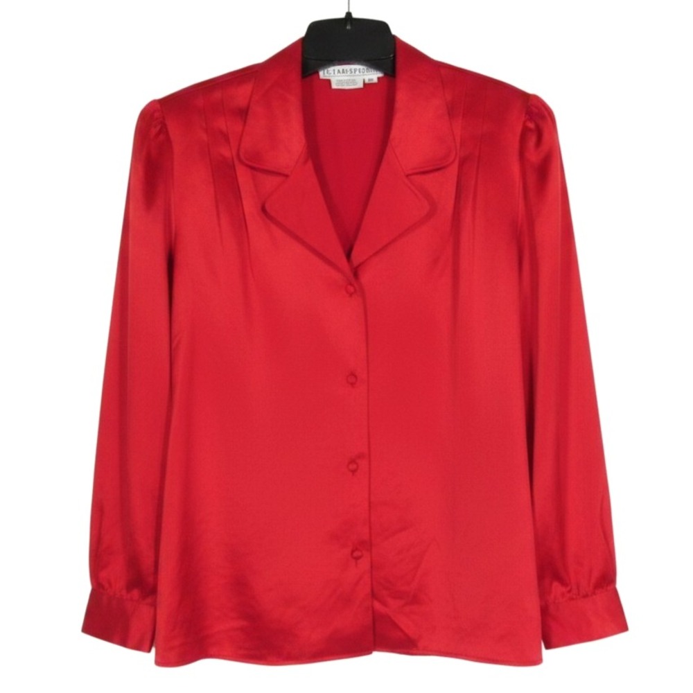 SANDRA ROTH CiaoSport SILK Button-Up PLEATED SHOULDERS Red BLOUSE/TOP Sz 12